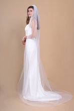 Load image into Gallery viewer, AVA - one layer chapel length wedding veil with plain cut edge