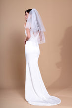 Load image into Gallery viewer, CHLOE - 1960’s inspired short bouffant wedding veil with a cut edge