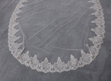 Load image into Gallery viewer, EVELYN - single layer floor length lace edged mantilla veil