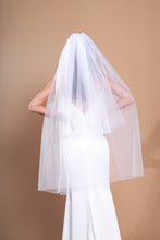 Load image into Gallery viewer, CAMILLA - two-tier layer fingertip length veil with a simple square cut edge