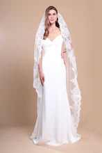 Load image into Gallery viewer, EVELYN - single layer floor length lace edged mantilla veil