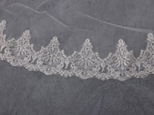 Load image into Gallery viewer, EVELYN - single layer floor length lace edged mantilla veil