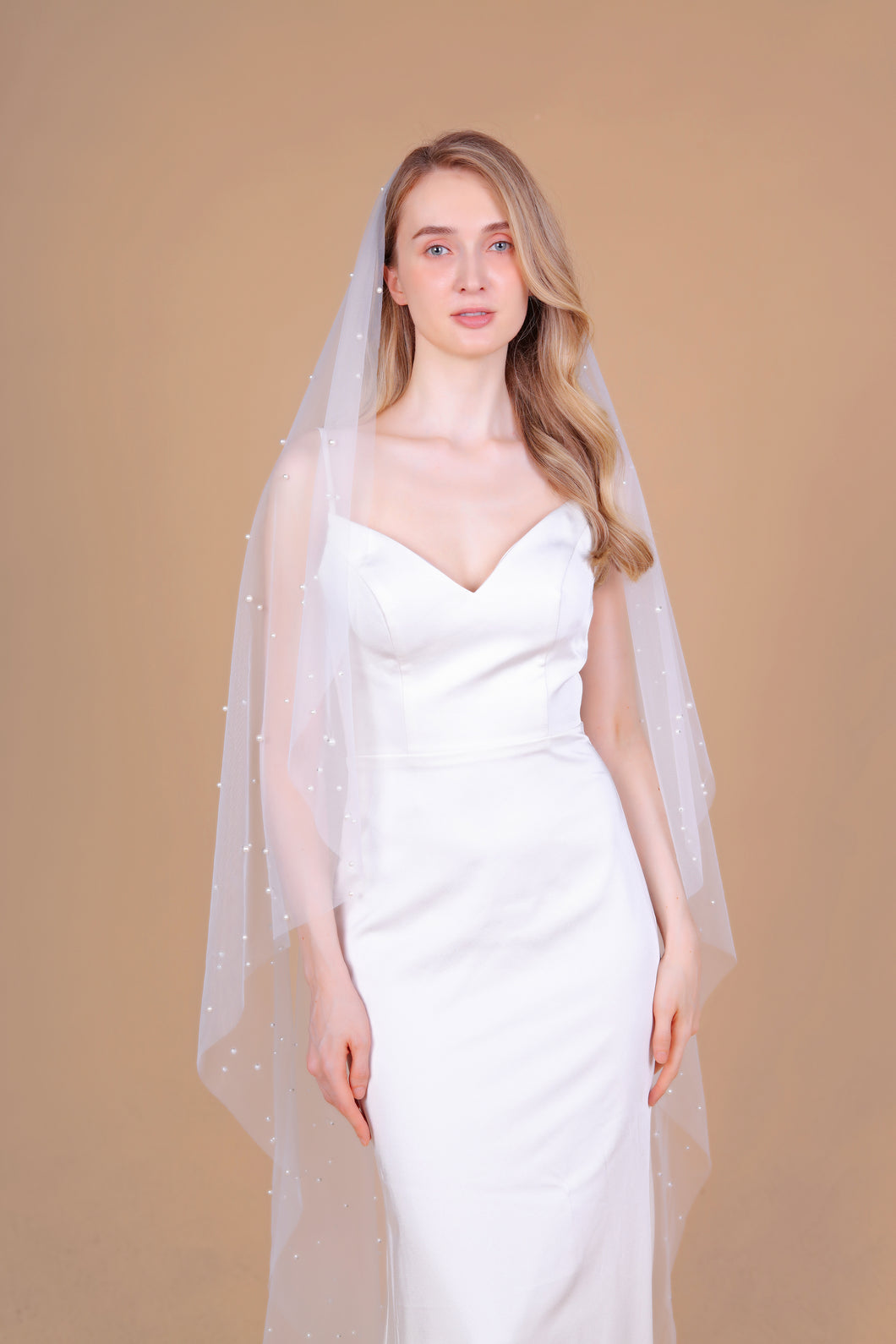 GRACE - one layer chapel length scattered pearl wedding veil
