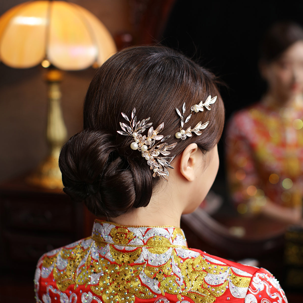 AMELIA - Silver Leaf Gem Pearl Hair Pin Duo pack – Wendy's