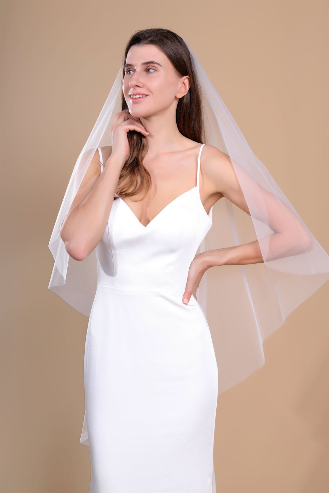ISABELLA - one layer fingertip length barely-there cut veil in Italian style tulle