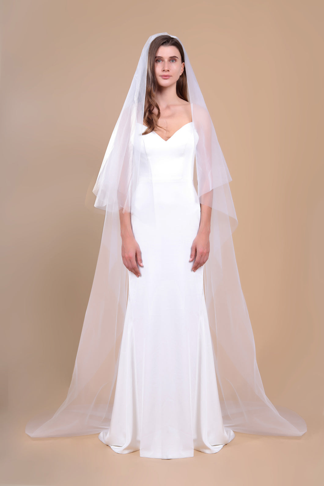 LUNA - two layer cathedral length veil with a simple edge finish