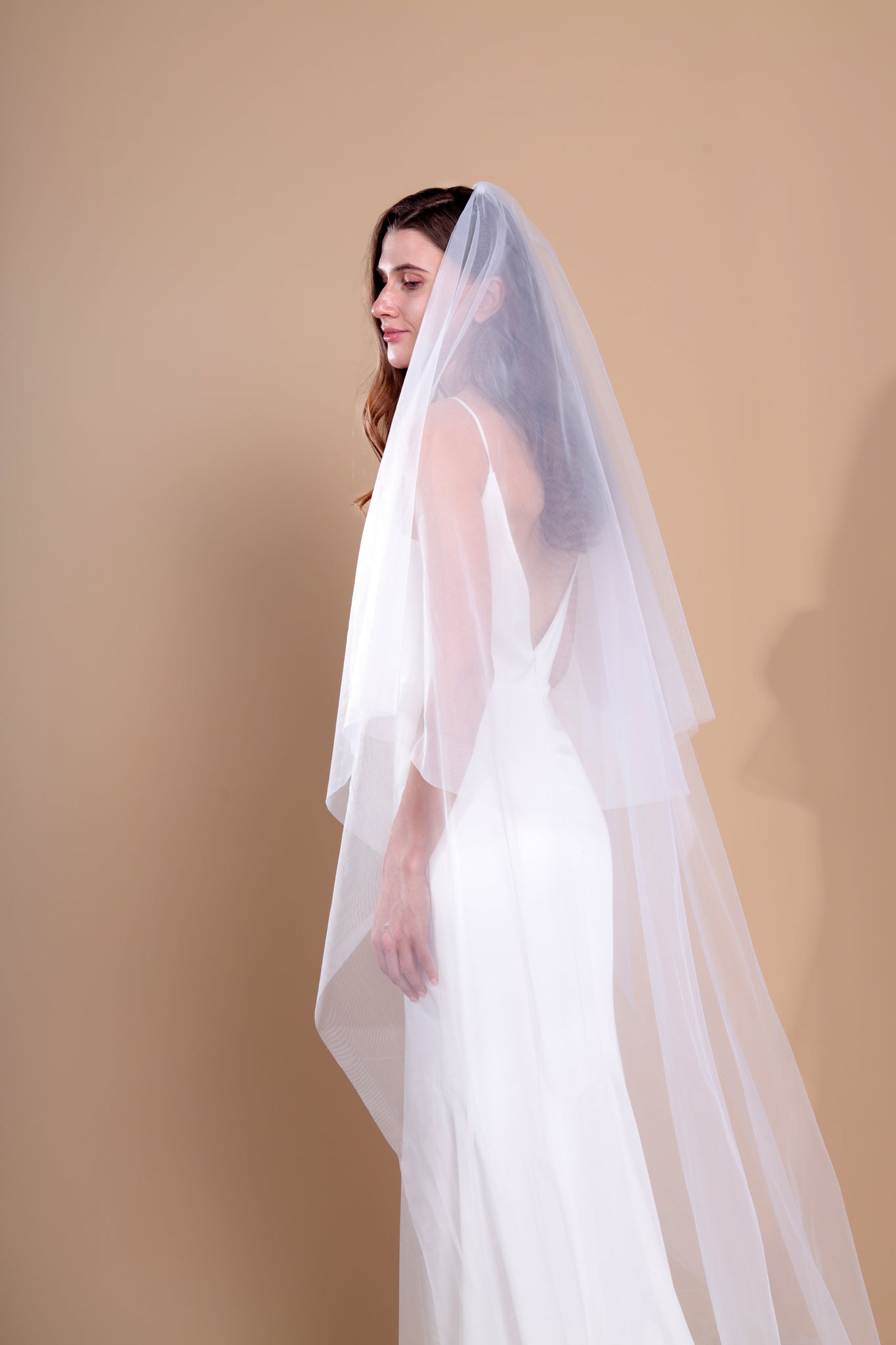 Nikki - two layer cathedral length veil with a simple edge finish