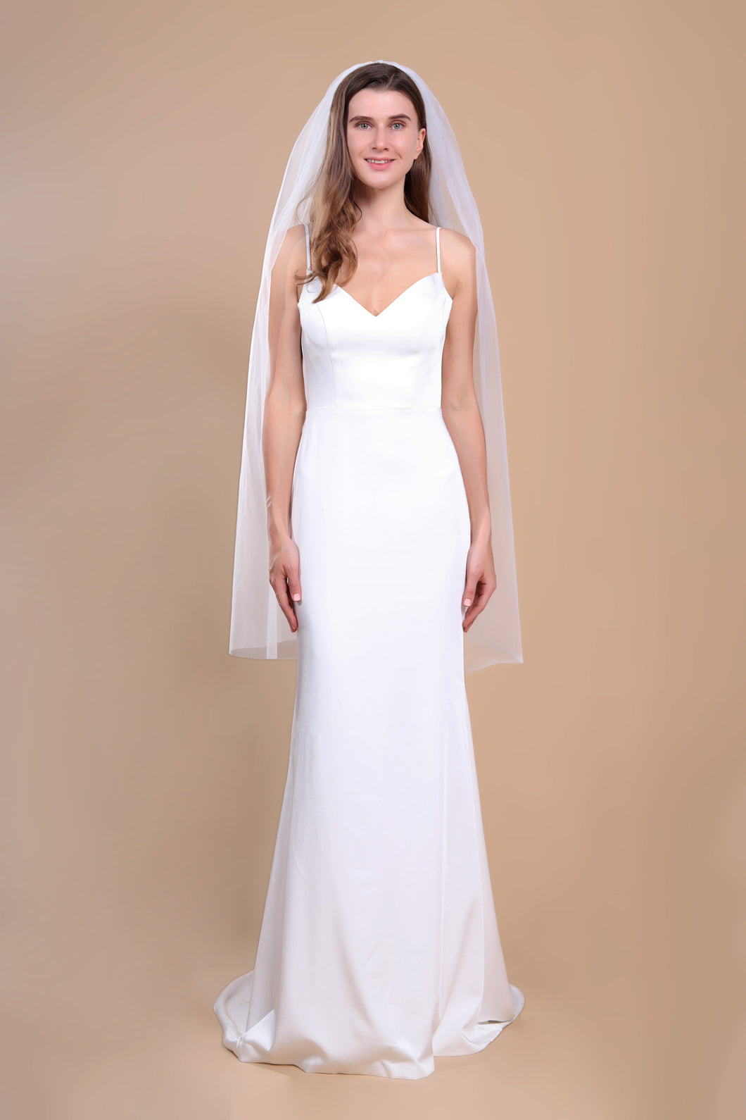 CAMILLA - two-tier layer fingertip length veil with a simple square cut edge