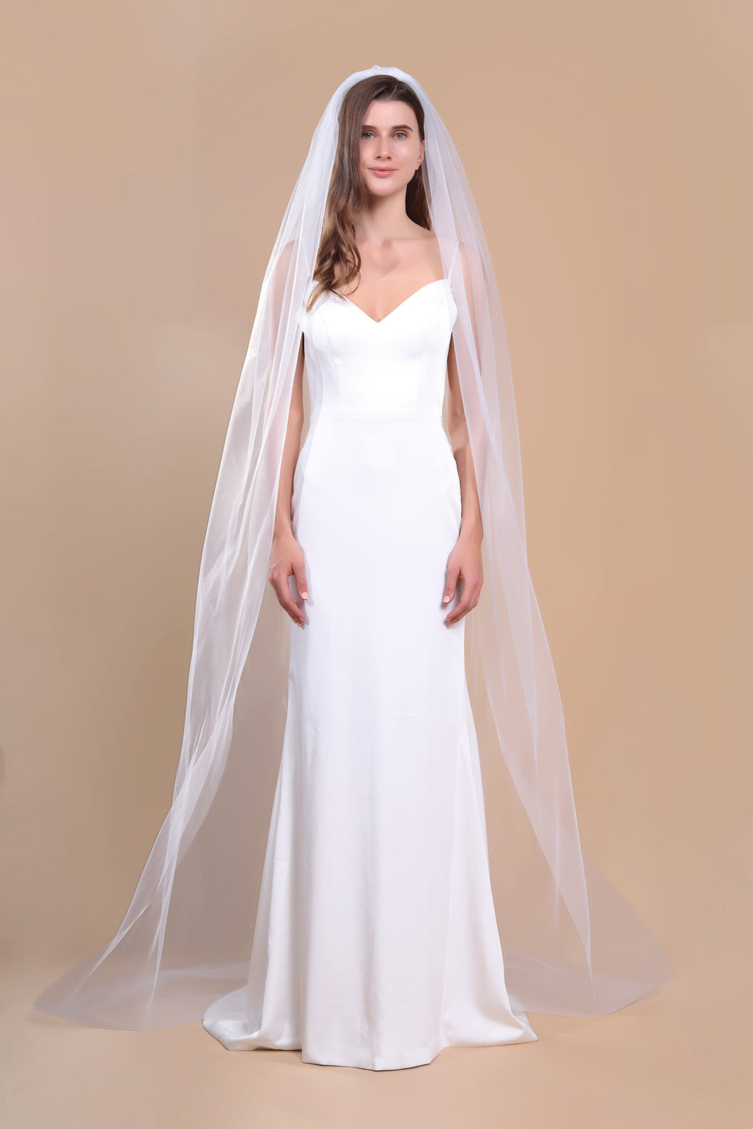 Juliet Cap One Layer Wedding Veil Cathedral Length Cut Edge Floor